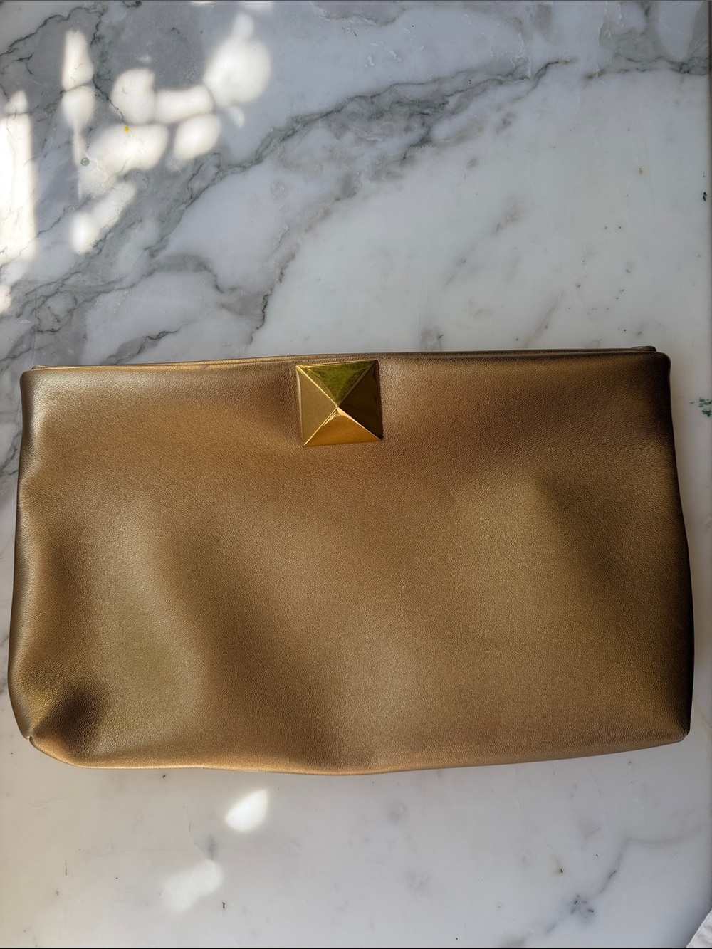 Valentino Gold Metallic Pyramid-Stud Clutch - Women Bags